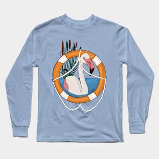 Flamingo In Life Reserver Long Sleeve T-Shirt